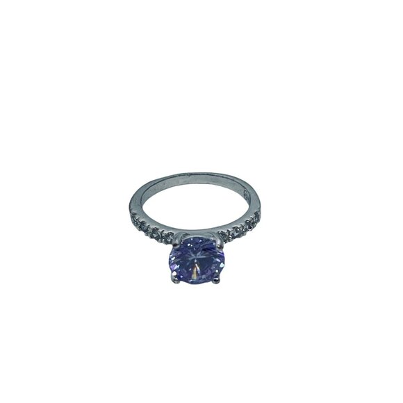 Silver Tone With Light Purple And Clear Glass Rhinestone Statement Ring (R368) - Picture 5 of 7